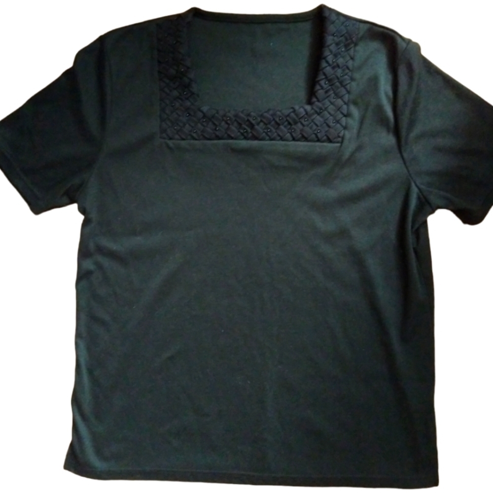 3/$15 BLACK beaded and braided square neck top missing designer tag.